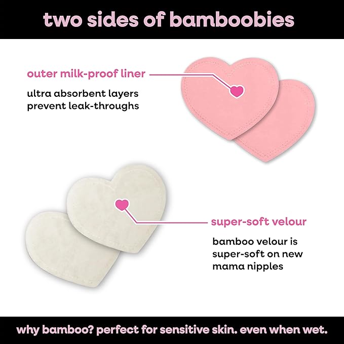 Bamboobies Women’s Nursing Pads, Reusable and Washable for Daily Use, Leak-Proof Pads for Breastfeeding, Pink, 12 Pads