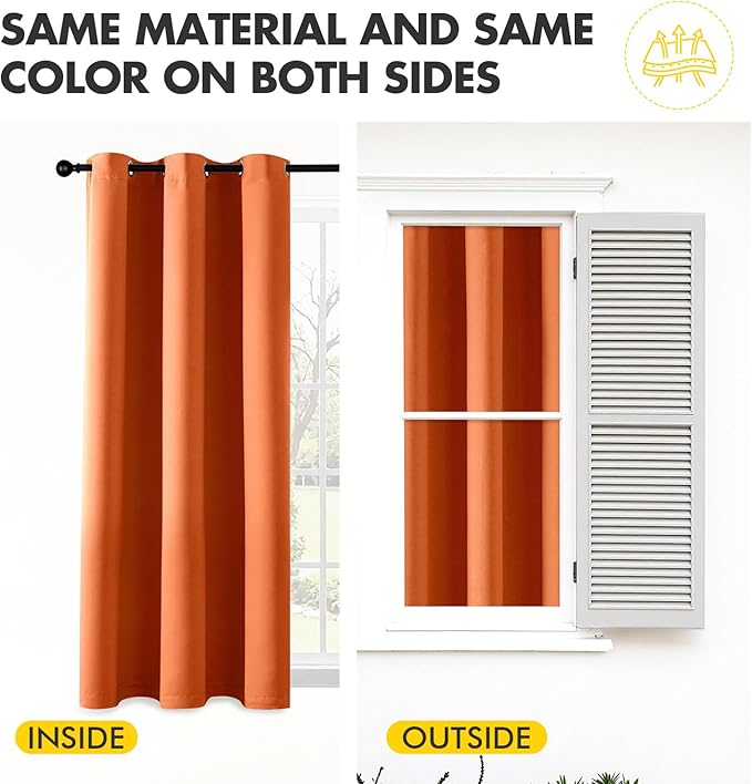MIULEE Orange Blackout Curtains - Bedroom Window Treatment Fall Curtains Thermal Insulated Room Darkening Drapes for Living Room Kitchen Grommet Light Blocking Drapery, 40 x 54 Inches Long, 2 Panels