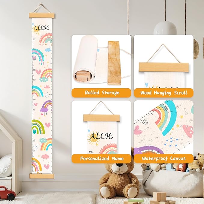 Personalized Name Height Chart for Kids, Rainbow Height Measurement for Wall, Child Height Measure Wall Chart Bedroom Nursery Wall Decoration, Playroom Essentials, Children's Day Gifts
