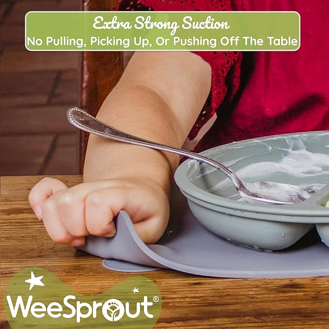 WeeSprout Silicone Suction Placemats for Babies, Toddlers & Kids, Durable Food Grade Silicone with Non-Slip Suction, Dishwasher Safe, for Dining Table & Restaurants + Travel Case, 2 Pack