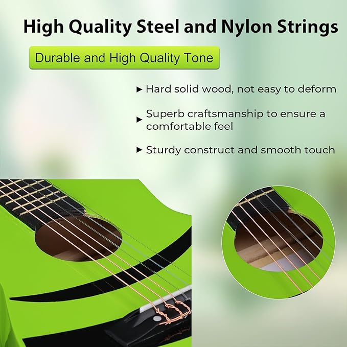ADM Beginner Acoustic Classical Guitar Nylon Strings Wooden Guitar Bundle Kit for Kid Boy Girl Student Youth Guitarra Online Lessons with Starter Accessories (30 Inch, Geen)