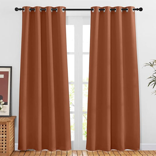 NICETOWN Doorway Curtains for Girls Room 80 inches Long, Grommet Privacy Light & Sound Reducing Room Darkening Window Treatments for Living Room, 2 Panels, Burnt Orange, W46 x L80