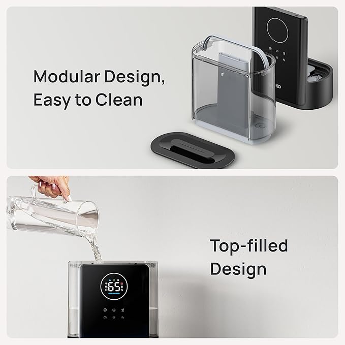 Dreo 8L Smart Humidifiers for Bedroom 600ft², 80H Runtime Warm&Cool Supersized Mist Humidifier for Large Room Indoor, Quiet Whole House humidifier for Baby, Plants, with Alexa/Google, Black, HM717S