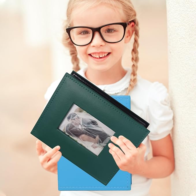 RECUTMS Photo Album 4x6 200 Photos Premium Leather Cover with Front Window for Wedding Family Baby Vacation (Dark Green)