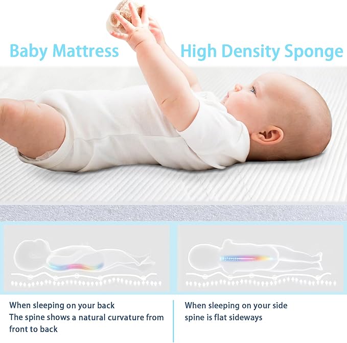 Pack and Play Mattress 38 x 26 x 1.5 in, Soft Breathable Pack N Play Mattresses with Washable Waterproof Cover for Baby ＆Toddler, Portable Crib Mattress for Playard