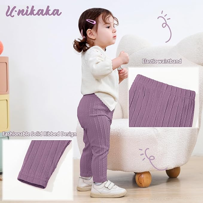 U·nikaka Toddler Baby Girls Pants Ribbed Infant Pants Leggings Toddler Baby Girl Bottoms Leggings 2 Packs