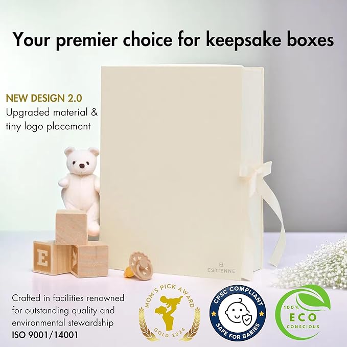 Estienne Large Light Yellow Modern Baby Keepsake Box - Memory Box for Baby Girl & Boy, Gift-Ready Keepsake Storage Box with Lids