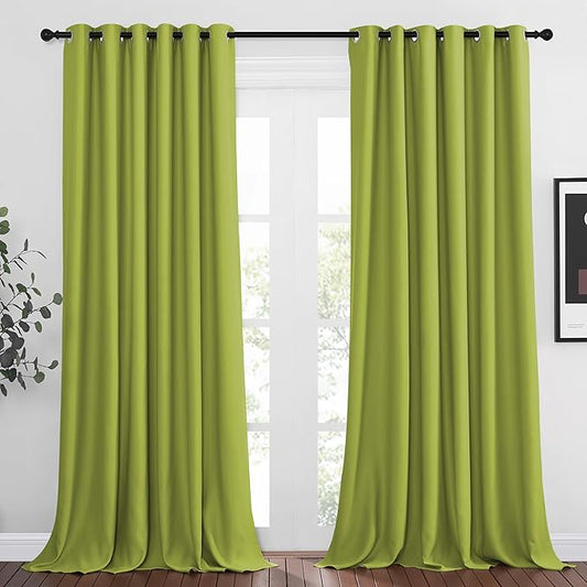 NICETOWN Light Reducing Grommet Curtains - Triple Woven Textured Soft Curtain Panels for Living Room Window Treatment Drapes for Sliding Door (W80 x L108, Fresh Green, 2 Pieces)