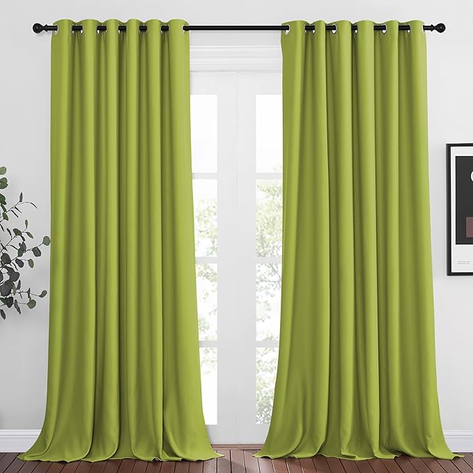 NICETOWN Room Darkening Curtains and Drapes for Window 95" L - Triple Weave Energy Saving Thermal Insulated Solid Grommet Room Darkening Panels for Patio (80" Wide per Panel, 2 Panels, Fresh Green)