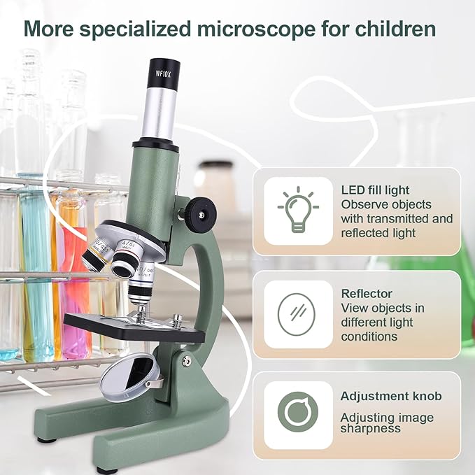 Microscope for Kids 40X-2000X with LED supplemental Light, Slides and specimens, Microscope for Kids 8-12 for School Labs and homeschooling