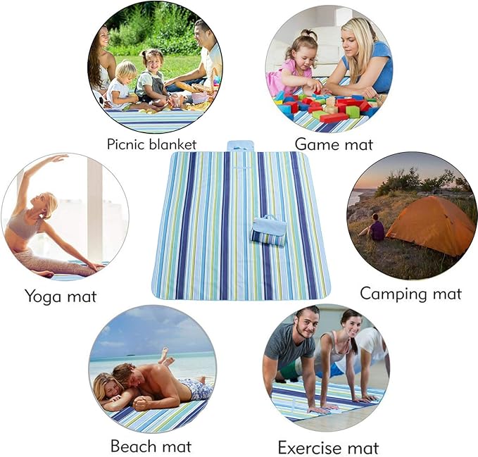 Beach Blanket Extra Large Picnic Blankes Sandproof Waterproof Outdoor Indoor Blanket Lightweight Handy Mat Portable Beach Mat for Camping Hiking Travel Park Grass 80" x 80"