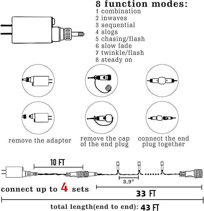 Dazzle Bright Purple & Orange Halloween String Lights, 33FT 100 LED Connectable Black Wire 8 Modes String Lights, Waterproof Halloween Decorations for Indoor Outdoor Patio Party Holiday