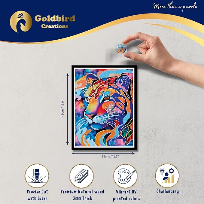 Magnetic Wooden Jigsaw Puzzles with Frame for Adults - Wooden Puzzle Wall Art - Landscape Lazer Wood Cut Puzzles - Rompecabezas para Adultos - Christmas & Birthday Gift (Colorful Tiger)