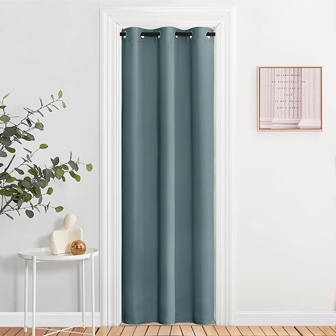 NICETOWN Blackout Greyish Blue Curtains & Drapes for Living Room - Thermal Insulated Solid Grommet Sound Reducing Room Darkening Window Treatments for Bedroom (2 Panels, W37 x L84)