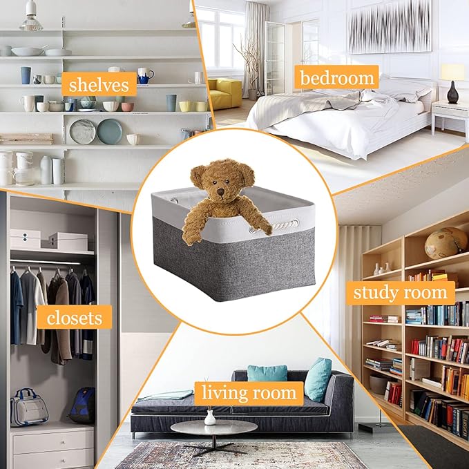 TheWarmHome Storage Basket for Organizing - 15.7x11.8x8.2 inch Large 3 Pack Collapsible Storage Bins for Shelves, Fabric Storage Cubes for Gift Closet Linen Organization (White & Grey)