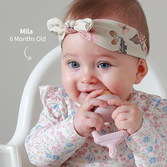 SAMiGO Baby Food Fruit Feeder and Breastmilk Popsicle Mold Set, Silicone Fruit Teether, Food Feeder Pacifier for Teething Relief, Freezer Tray, Baby Feeding Essentials, 4 Months+