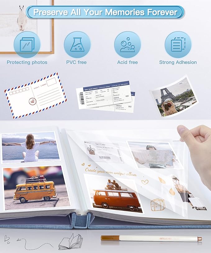 Popotop Photo Album Self Adhesive Scrapbook Album for 4x6 5x7 8x10 Pictures DIY Photo Book as Scrapbooking Supplies Kits, Birthday Gifts for Women Mom Wedding Baby Family Travel