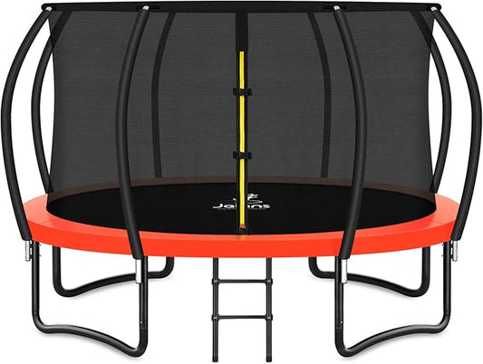 Trampoline 8FT 10FT 12FT 14FT 16FT, Recreational Trampolines with Enclosure Net and Ladder, Outdoor Anti-Rust Trampolines for Kids and Adults, ASTM Approved