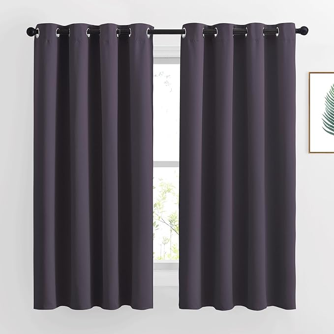 NICETOWN Blackout Curtains for Bedroom, Grommet Solid Thermal Drapes Light Blocking Window Treatments Sound Reducing for Living Room, Greyish Purple, W46 x L63, 2 Panels