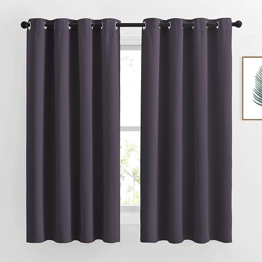 NICETOWN Blackout Curtains for Bedroom, Grommet Solid Thermal Drapes Light Blocking Window Treatments Sound Reducing for Living Room, Greyish Purple, W46 x L63, 2 Panels