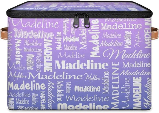 Custom Storage Basket with Name, Personalized Storage Bins with Zipper Lid, Foldable Fabric Storage Box Large capacity with Handle Purple