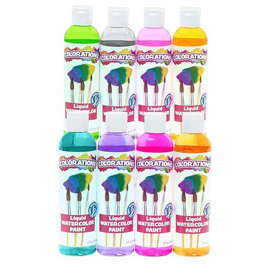 Colorations PLWS Liquid Watercolor Paint, 8 fl oz, Set of 8, Non-Toxic, Painting, Kids, Craft, Hobby, Fun, Water Color, Posters, Cool effects, Versatile, Gift