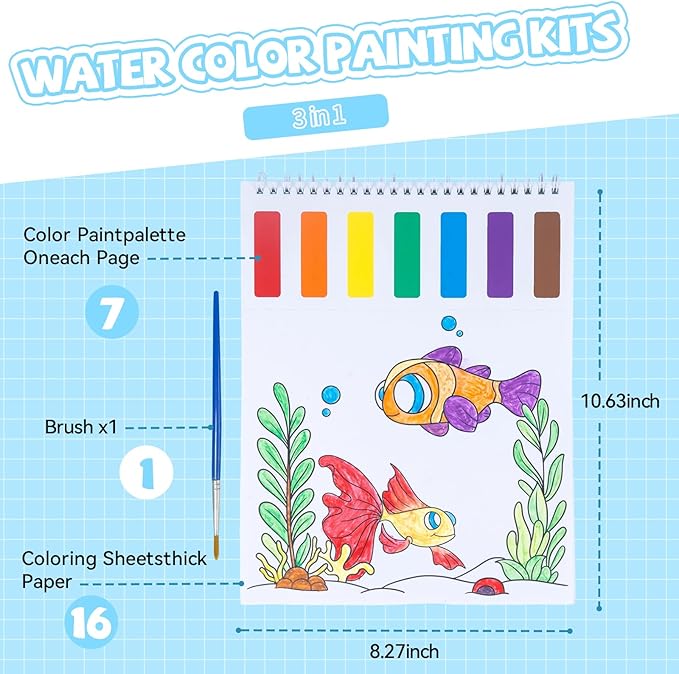 PIRIE Paint with Water Coloring Books for Kids,Watercolor Painting Sets Painting Activity for Kids Ages 3 4 5 6 7 8+,Birthday Gifts Arts & Crafts Toy (Animal)