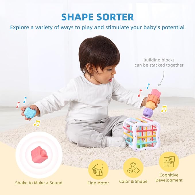 OOOK Montessori Toys for 1 Year Old, 7 in 1 Learning Educational Kit with Sensory Bin,Nesting Box, 3 in 1 Educational Box,Pounding Bench and Baby Stacking Cups