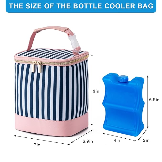 Breastmilk Cooler Bag with Ice Pack Fits 4 Baby Bottles Up to 9 Ounce, Baby Bottle Cooler Bag Suitable for Nursing Mom Daycare, Straps