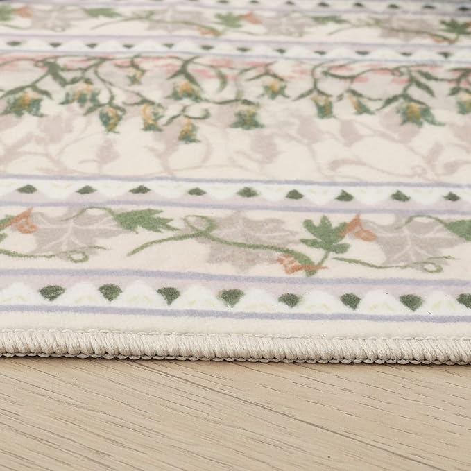 5x7 Area Rugs Impressionist-Style Vintage Washable Area Rug Non Slip Low Pile Large Rugs for Living Room Bedroom Farmhouse Dining Room Kids Playroom, Beige