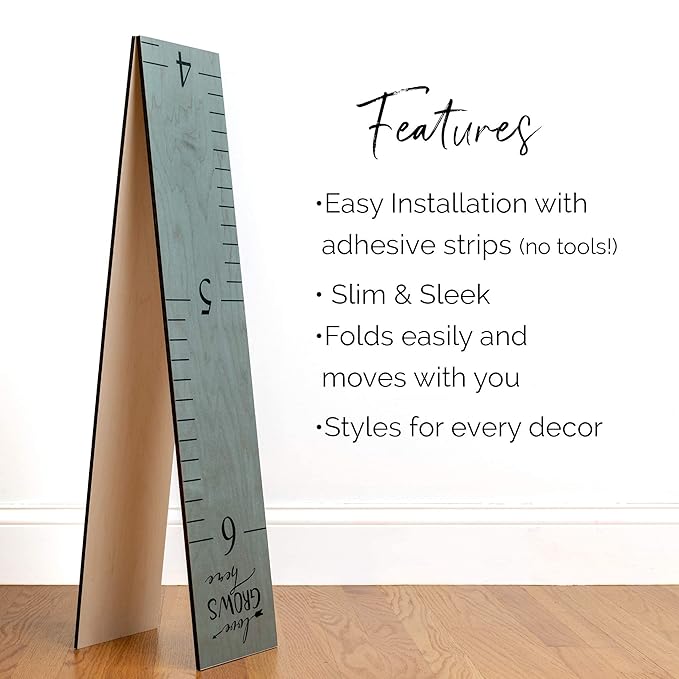 Wooden Growth Chart – Kids Height Chart, Wall Measurement for Kids, Height Chart for Wall, Growth Ruler for Children – “Love Grows Here” Gray (63" x 6.7")