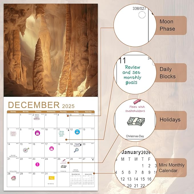 Gannyfer Calendar 2025-2026, 18 Months National Parks Wall Calendar 2025-2026, Large Wall Calendars 12" x 24" Opened, Perfect as Gifts for Friends, Family