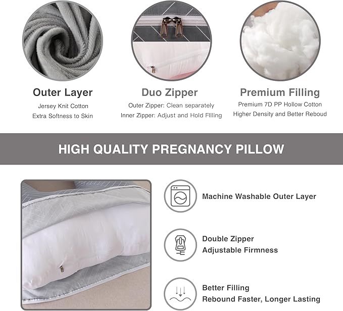 Pregnancy Pillow, Full Body Maternity Pillow 57 inch, with Removable Washable Cover - Sleep Support for Legs, Back, Neck, Shoulder, HIPS, Belly for Pregnent Women, 100% Cotton