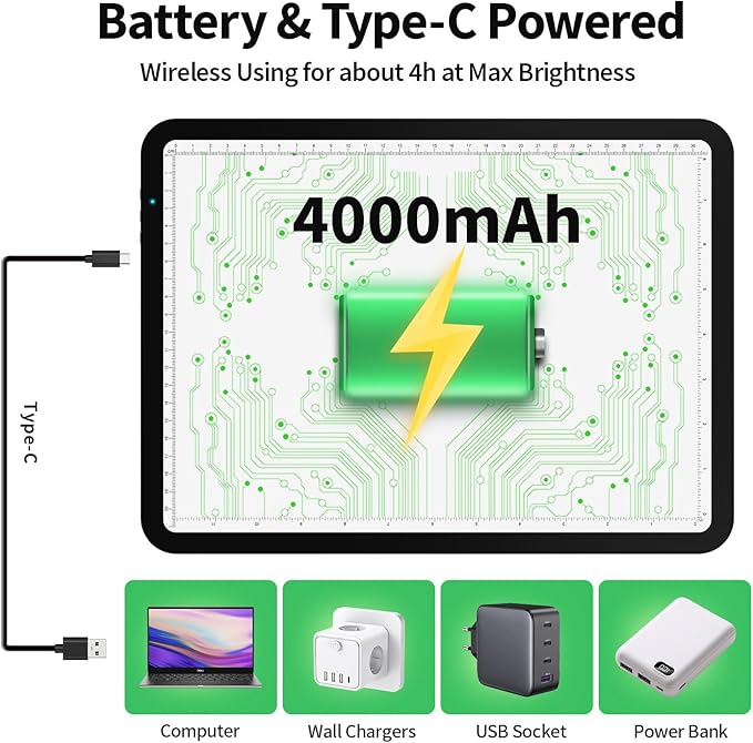 Zocelight Rechargeable A3 Tracing Light Box with Padded Case,Diamond Art Light Board with 4 Magnets,Wireless Light Pad for Diamond Painting,Ultra Bright Light Table for Drawing, Sketching(Black)