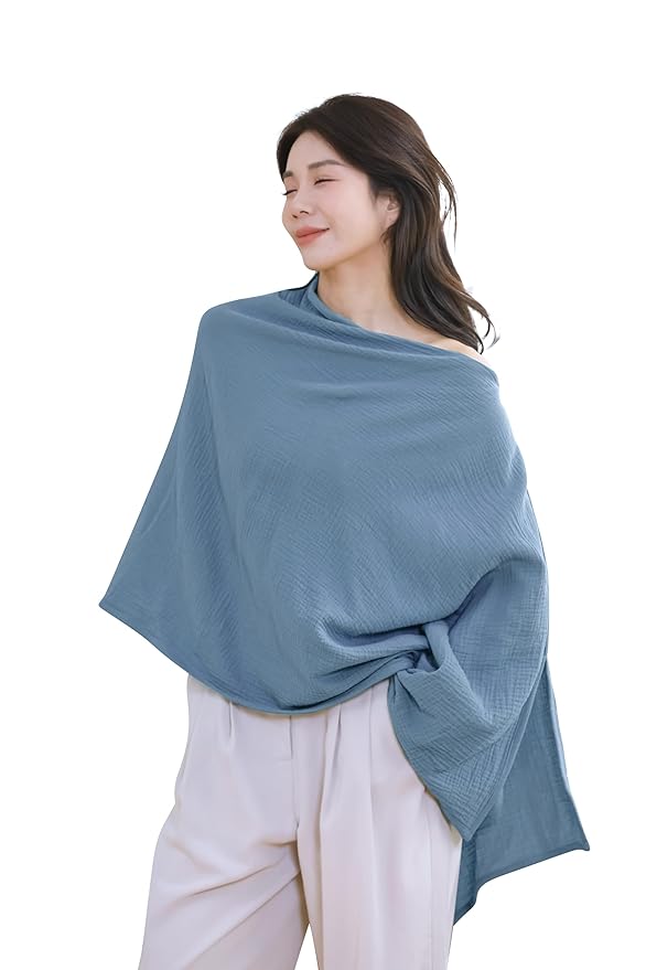 2-Pack Nursing Covers for Breastfeeding, 100% Organic Cotton Muslin Breastfeeding Cover, Multi-Use Nursing Scarf, Car Seat Canopy, Stroller Cover, Soft Breathable Baby Blanket Grey