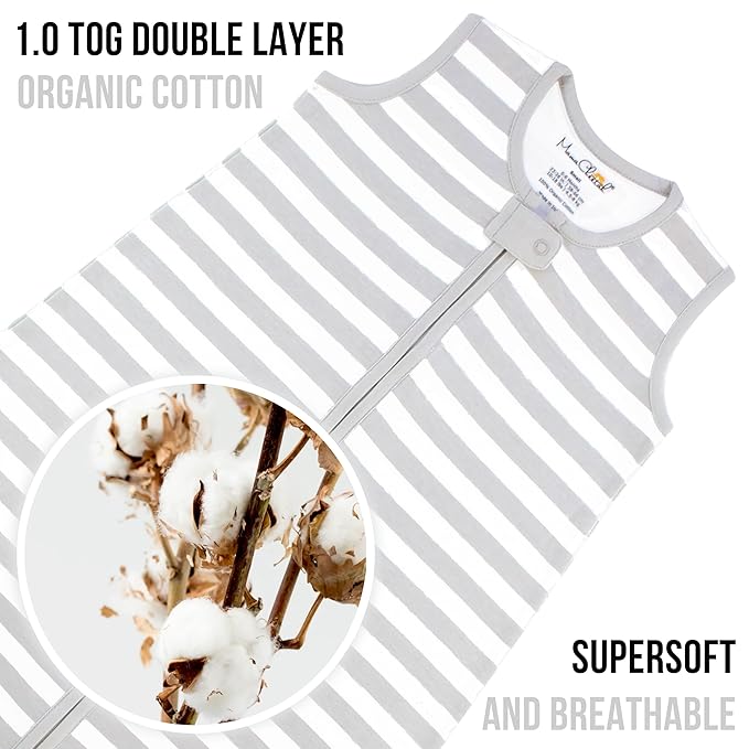 Baby Sleep Sack 1.0 TOG, Organic Cotton Baby Wearable Blanket with Two-Way Zipper, Swaddle Transition Baby Sleeping Bag, All-Season Sleep Sack for Newborn Infant Toddler Boy Girl, 2-Pack