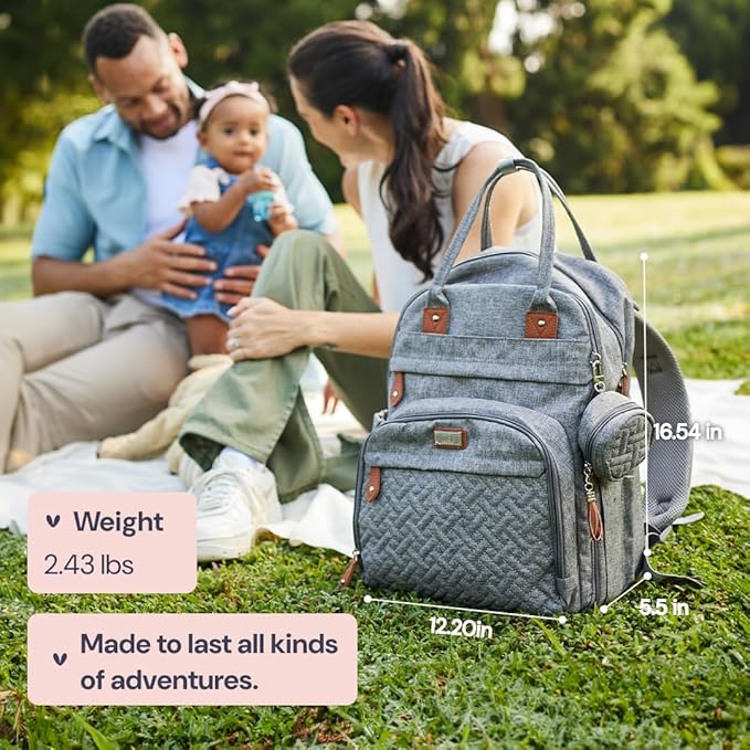 BabbleRoo Diaper Bag Backpack - Baby Essentials Travel Tote - Multi Function Waterproof Diaper Bag, Travel Essentials Baby Bag with Changing Pad, Stroller Straps & Pacifier Case - Unisex, Brown