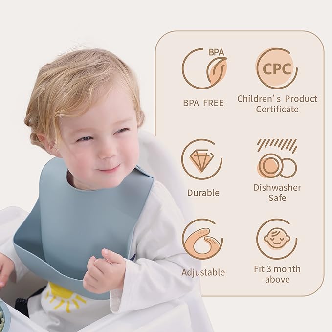 Moonkie Silicone Baby Bibs Set Of 2 | BPA Free Waterproof | Soft Flexible Adjustable Silicone Bibs for Babies & Toddlers(Dark Grey/Kodak)