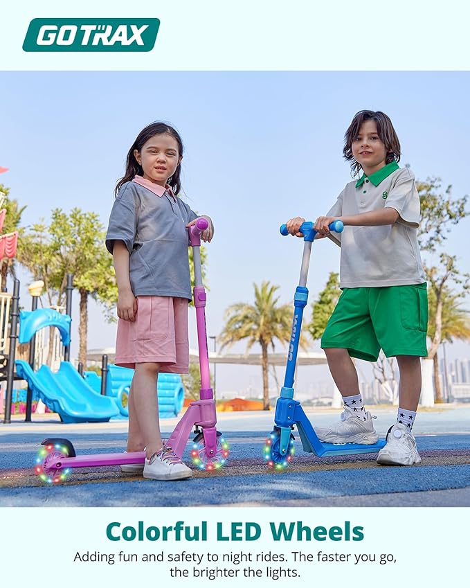 Gotrax K03 Kick Scooter for Kids, 5" LED RGB Lighted Wheels, 4.6 Lbs Lightweight and One-Click Detachable Design, Height Adjustable Handlebars, Anti-Slip Deck and Max Load 110 Lbs for Boy&Girl Age 3+