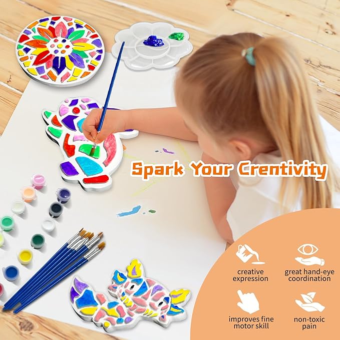 EggSun 8Pcs Stepping Stones Painting Craft Kit for Kids 4 8 6, DIY Garden Stones Outdoor Paint Your Own Ceramic Rainbow Arts and Crafts for Boys Girls Ages 4 7 9 10 12 Birthday Gifts