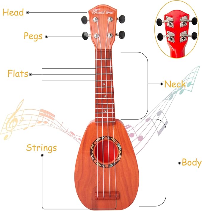 YOLOPARK 17" Kids Toy Guitar for Girls Boys, Mini Toddler Ukulele Guitar with 4 Strings Keep Tones Can Play for 3, 4, 5, 6, 7 Year Old Kids Musical Instruments Educational Toys for Beginner