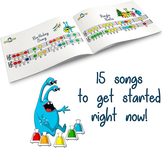 MINIARTIS Desk Bells for Kids | Educational Music Toys for Toddlers 8 Notes Colorful Hand Bells Set | Kids Musical Instrument with 15 Songbook | Great Birthday Gift for Children