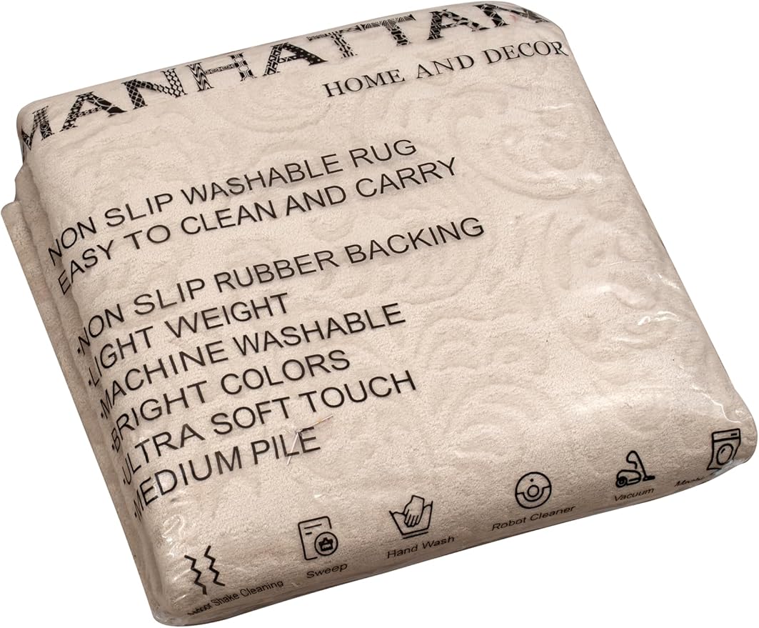 Non-Slip Washable 5x7 Area Rugs for Living Room Bedroom, Ultra Soft Bedside Rug, Indoor Floor Carpet for Kids Girls and Boys, Dorms, Nursery Rooms, Non-Skid Area Rug, Flower Beige, 5' x 7'