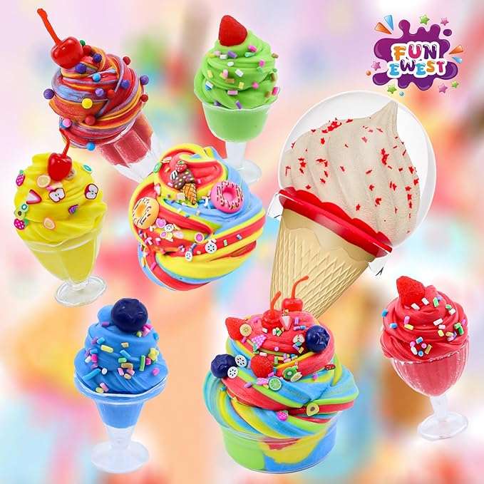 Funewest Slime Kit for Girls Ages 8-12 Mini Fluffy Butter Slime Making Kit Ice Cream Slime for Kids DIY Craft Kits with 30+ Piece Birthday Gifts