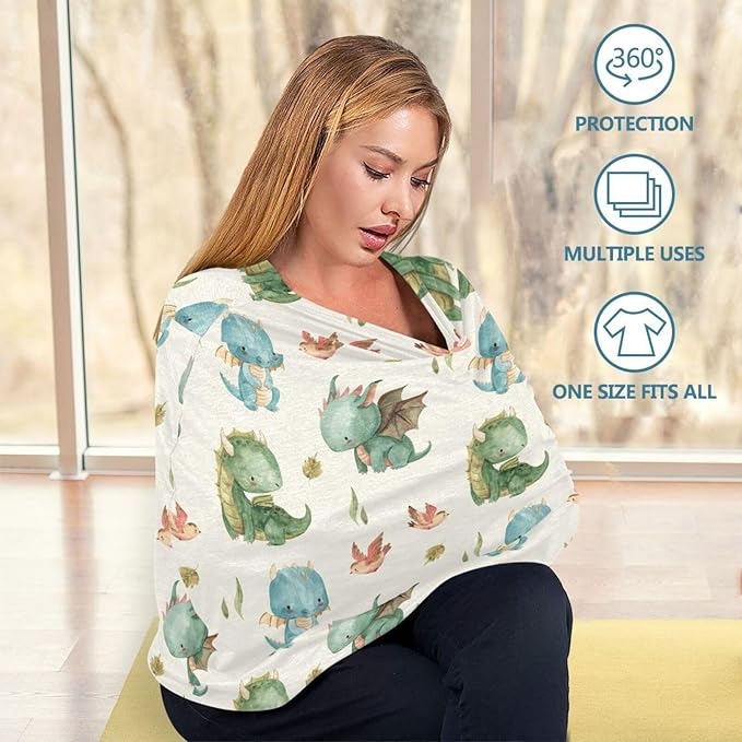 Kigai Cute Dragon Baby Car Seat Covers for Newborn, Breathable Nursing Cover for Breastfeeding Moms, Baby Stroller/Shopping Cart/Stretchy Carseat Cover for Boy & Girl