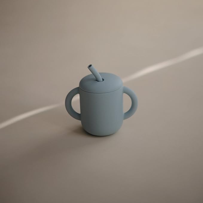 mushie 100% Silicone Training Cup & Straw for Toddlers | 6 Months+ (Powder Blue)