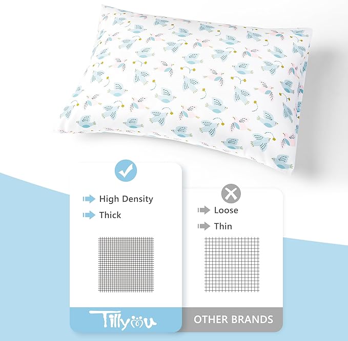 TILLYOU Toddler Pillowcase 2 Pack with Envelope Closure,13" x 18" Silky Soft Microfiber Travel Kids Pillowcase for Boys and Girls, Lucky Pony Peace Dove&Big Pink Flower