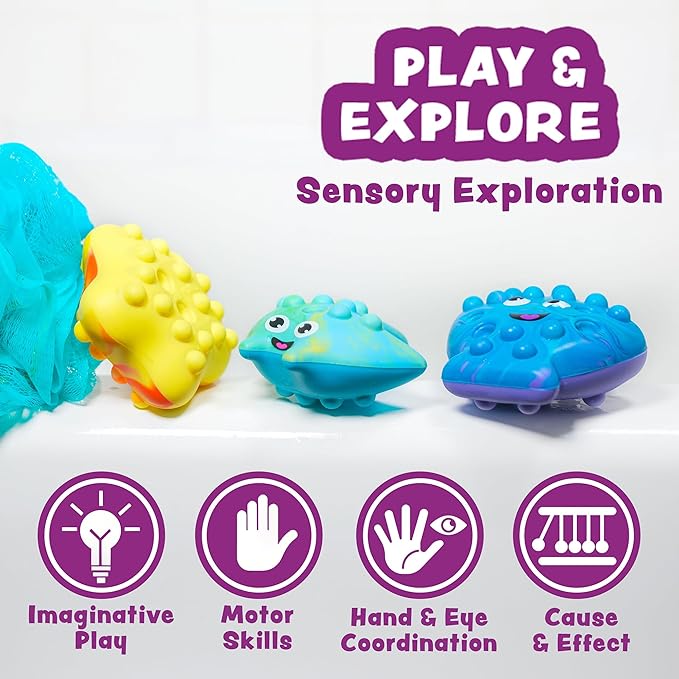 Tub Works® Tub Poppers™ Popping Kids & Toddler Bath Toys, 3 Pack | Push, Poke, Squish & Pop it Fidget Toys for The Bathtub | Irresistible Bubbles with Satisfying 'Pops' | Multi Sensory Kids Bath Toys