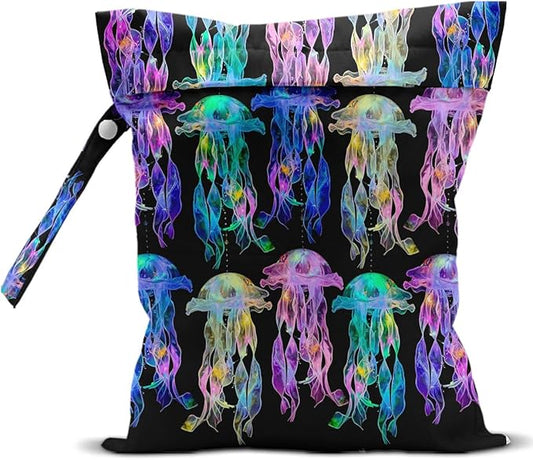 Waterproof Wet Bag for Swimsuit, Travel Beach Wet Dry Bag, Hidden Zipper Reusable Jellyfish Wet Bags, for Travel Beach Wet Swimsuits Toiletries Diapers Dirty Gym Clothes Laundry Bag