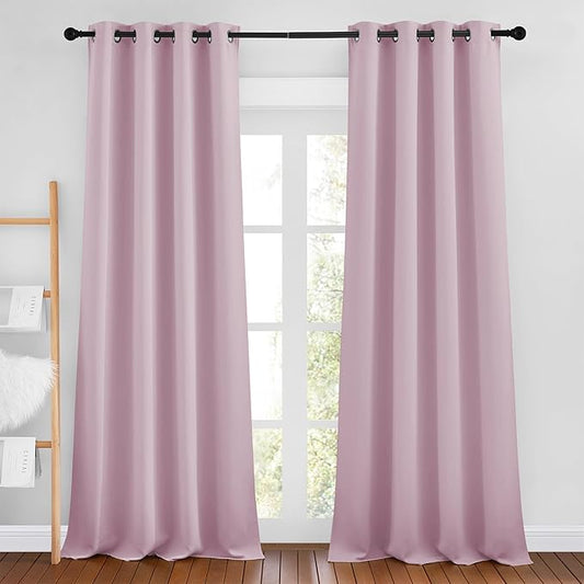 NICETOWN Baby Pink Room Darkening Curtains 102 inches Long, Grommet Thermal Insulated Solid Room Darkening Window Treatments Sound Reducing for Living Room, W46 x L102, Set of 2